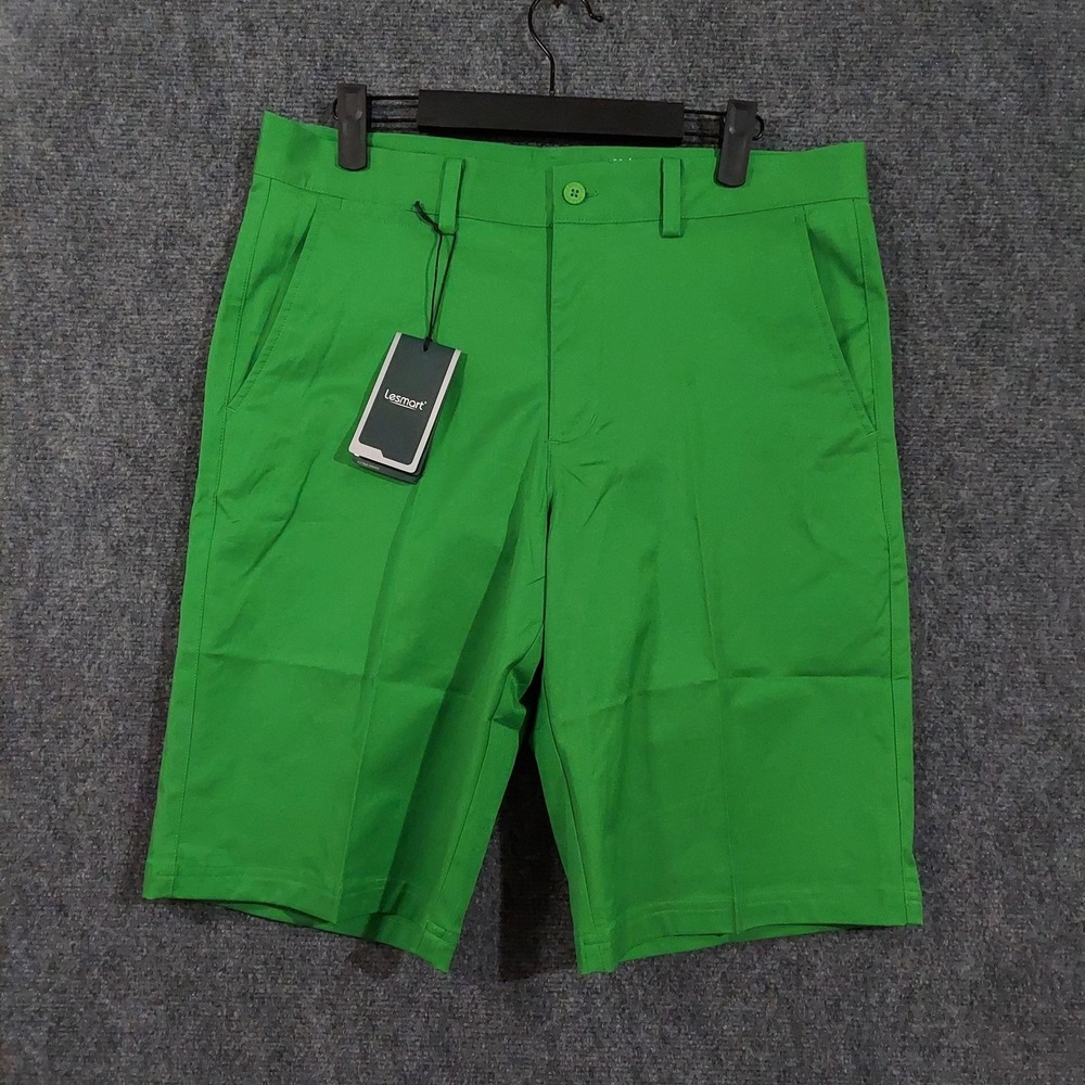Lesmart‎ Golf Shorts Mens 32 Green Standard Fit Performance Stretch Chino